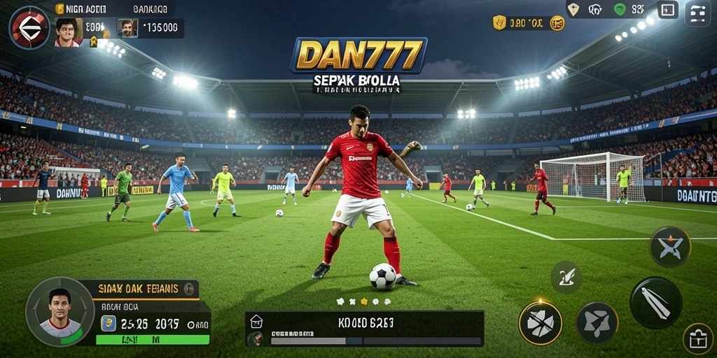 Tangkapan layar utama <strong>DAN777</strong> menampilkan aksi seru dalam pertandingan sepak bola.