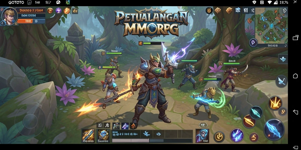 Tangkapan layar GOTOTO menampilkan karakter bertempur melawan monster dalam dunia MMORPG.