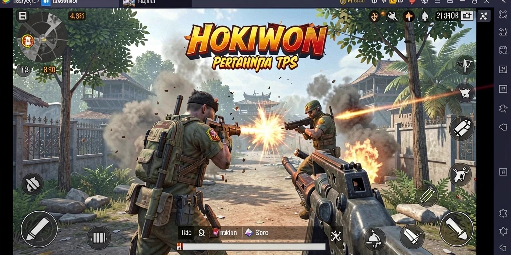 Tangkapan layar gameplay HOKIWON menampilkan aksi tembak-menembak yang mendebarkan.