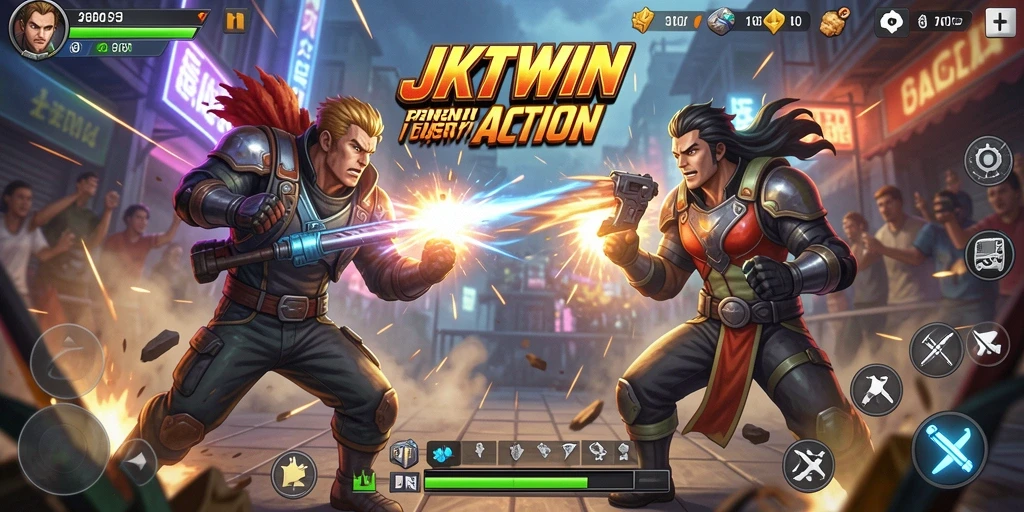 Screenshot JKTWIN menampilkan aksi bertarung seru di lapangan.