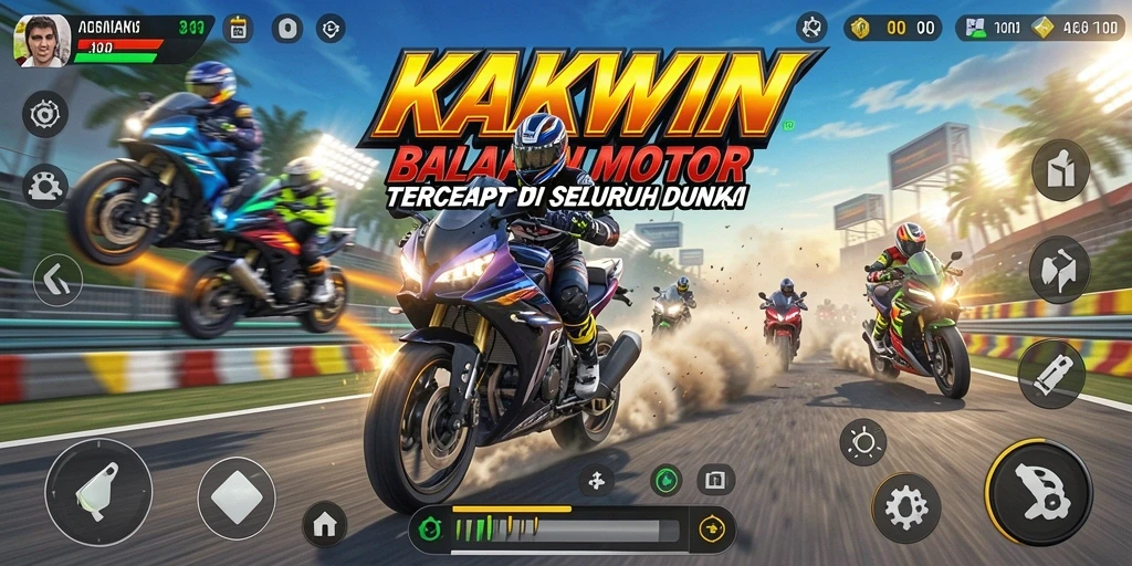 Gameplay seru KAKWIN yang memacu adrenalin di lintasan balap.