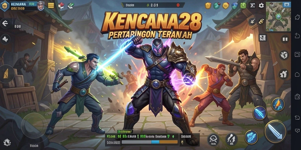 Screenshot gameplay KENCANA28 menampilkan aksi pertarungan yang intens di arena.