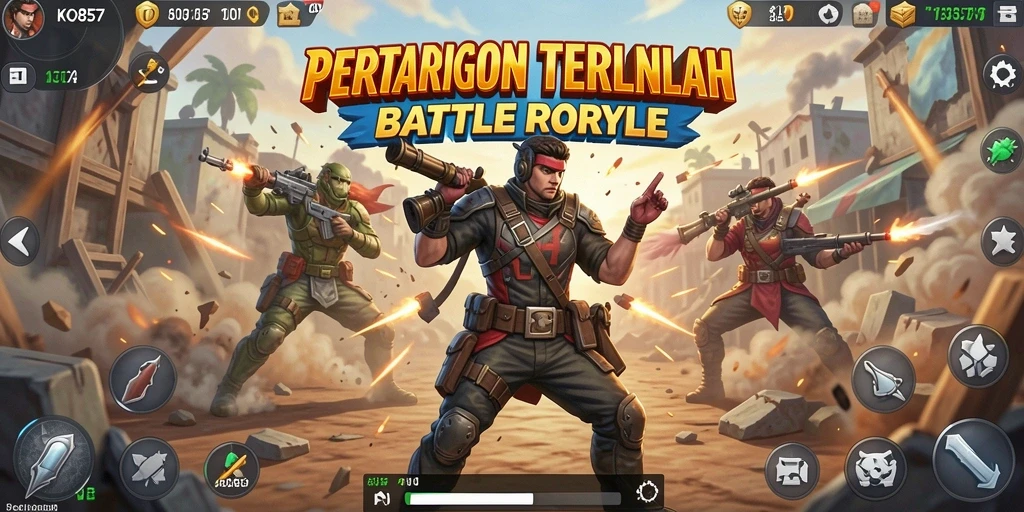 Menampilkan aksi seru dalam pertempuran Battle Royale.