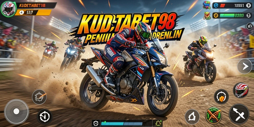 Menampilkan gameplay balapan motor yang intens dan seru.