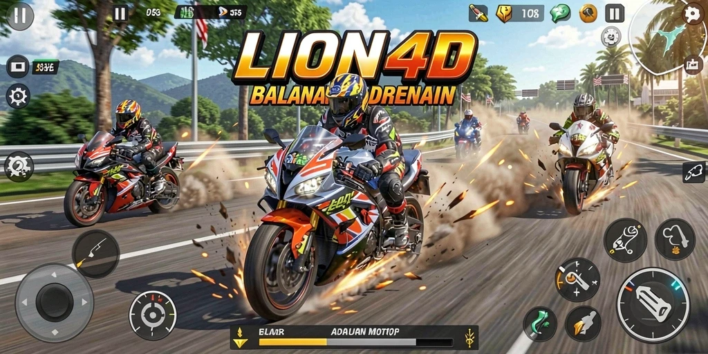Tampilan mendebarkan gameplay balapan motor LION4D yang penuh adrenalin.