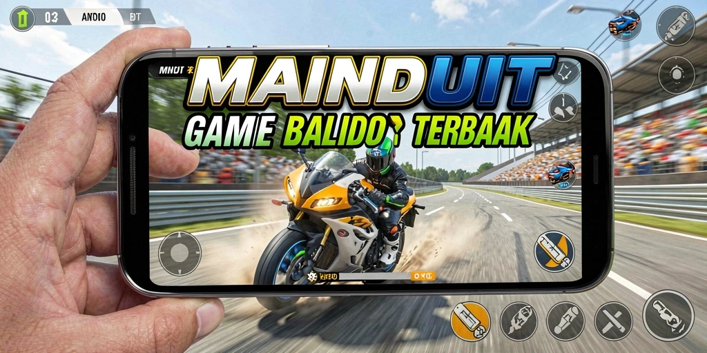 Tangkapan layar utama MAINDUIT menampilkan balapan motor yang mendebarkan.