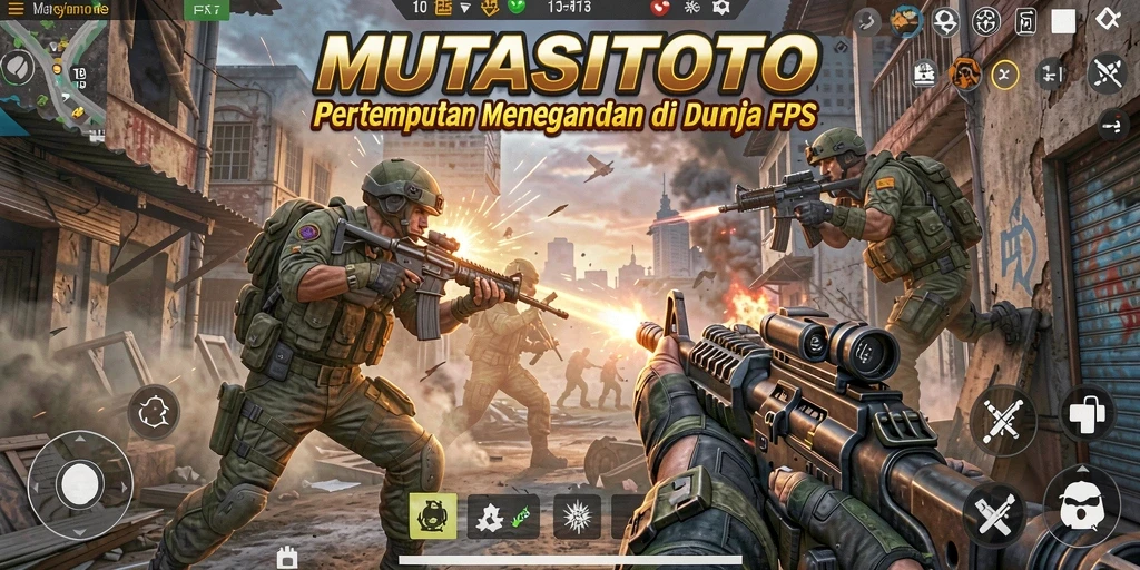 Screenshot gameplay MUTASITOTO menampilkan aksi tembak-menembak yang intens dan mendebarkan.