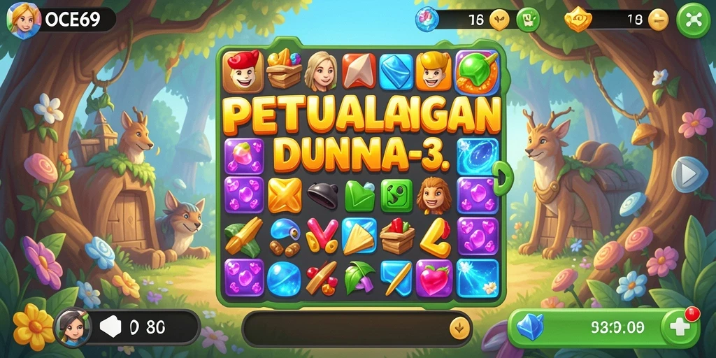 Tangkapan layar OCE69 menampilkan gameplay menawan dalam tantangan Match-3.