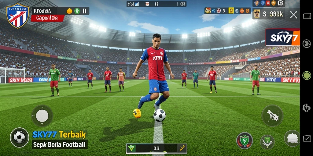 Tampilan gameplay seru di SKY77 dengan pemain sepak bola.